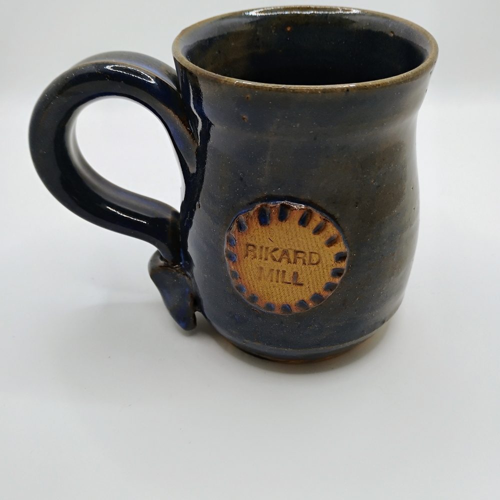 Rikard Mill Handcrafted Pottery Blue Mug With Medallion 8oz.-signed By Artist